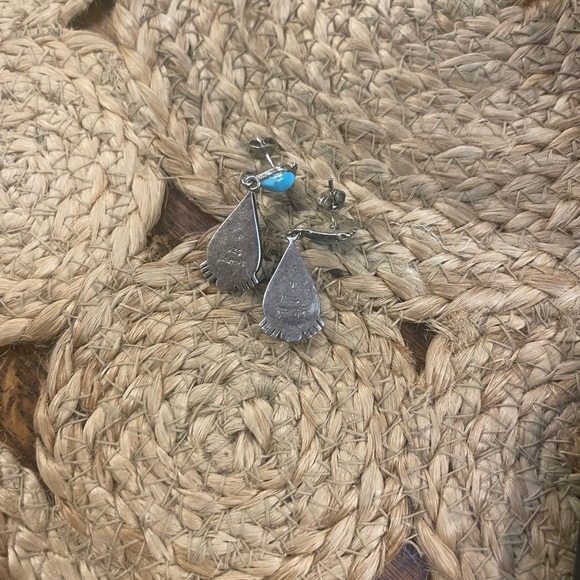 Blue Turquoise Sterling Silver Teardrop Earrings - Picture 2 of 3